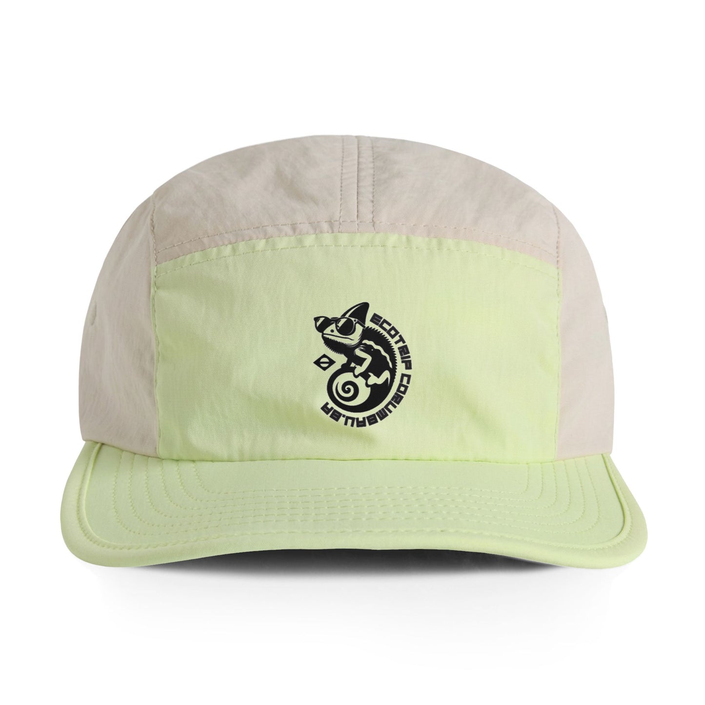Two-Tone Nylon Cap — Embroidered Chameleon Logo Camp Hat