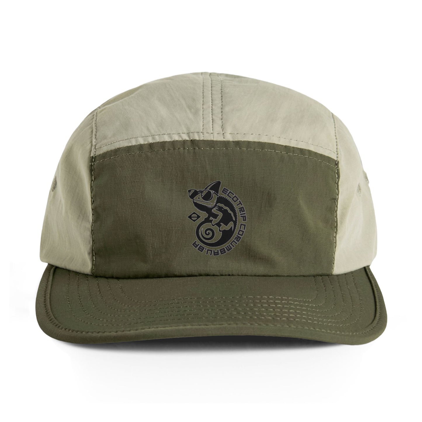 Two-Tone Nylon Cap — Embroidered Chameleon Logo Camp Hat